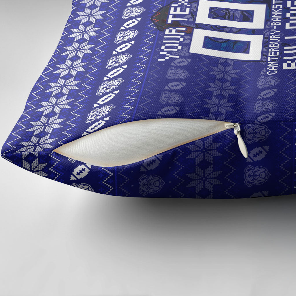 Personalized Canterbury Bulldogs Christmas Pillow Cover Australian Rugby Fans - Pixelated Ugly Xmas Pattern Mascot Santa