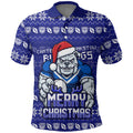 Personalized Canterbury Bulldogs Christmas Polo Shirt Australian Rugby Fans - Pixelated Ugly Xmas Pattern Mascot Santa