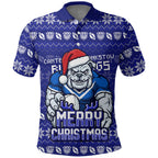 Personalized Canterbury Bulldogs Christmas Polo Shirt Australian Rugby Fans - Pixelated Ugly Xmas Pattern Mascot Santa