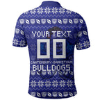 Personalized Canterbury Bulldogs Christmas Polo Shirt Australian Rugby Fans - Pixelated Ugly Xmas Pattern Mascot Santa