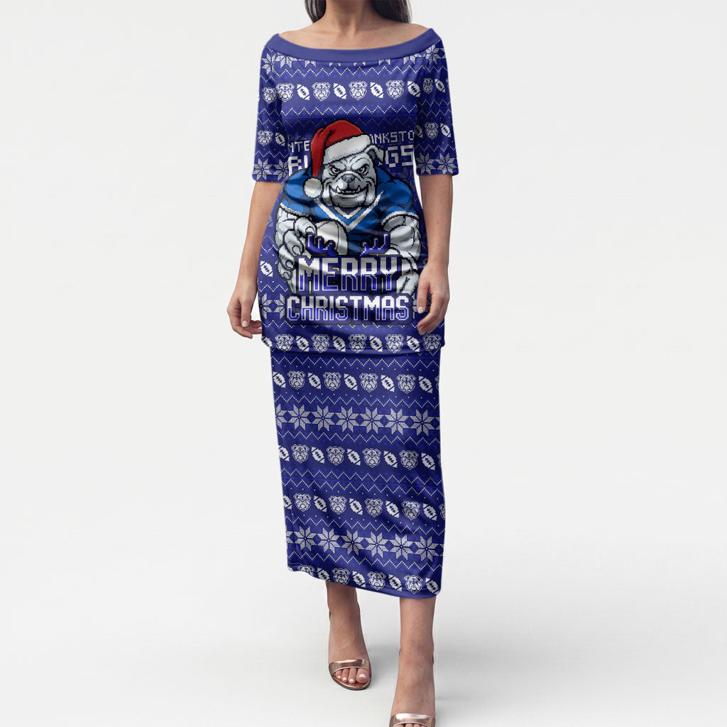Personalized Canterbury Bulldogs Christmas Puletasi Australian Rugby Fans - Pixelated Ugly Xmas Pattern Mascot Santa