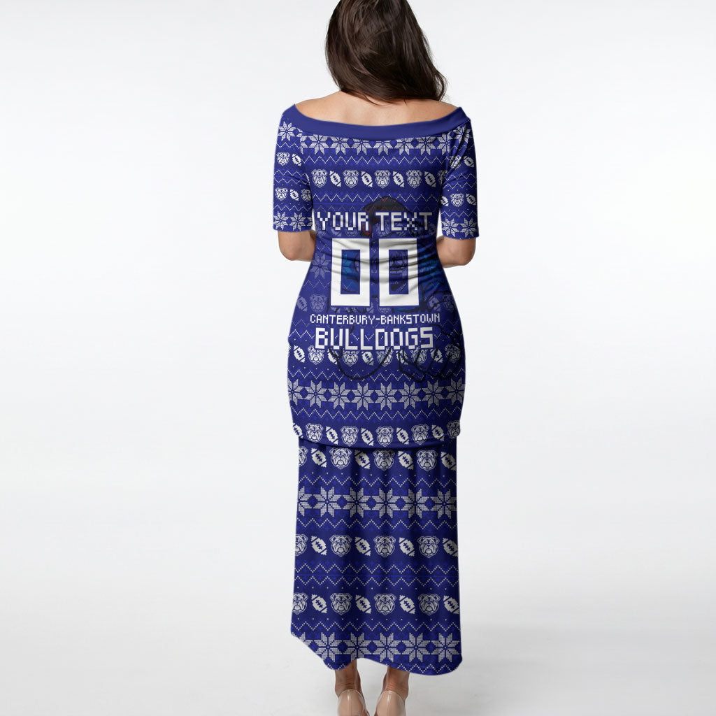 Personalized Canterbury Bulldogs Christmas Puletasi Australian Rugby Fans - Pixelated Ugly Xmas Pattern Mascot Santa