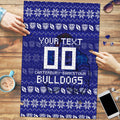 Personalized Canterbury Bulldogs Christmas Puzzle Australian Rugby Fans - Pixelated Ugly Xmas Pattern Mascot Santa