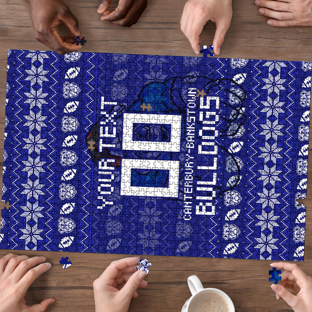 Personalized Canterbury Bulldogs Christmas Puzzle Australian Rugby Fans - Pixelated Ugly Xmas Pattern Mascot Santa