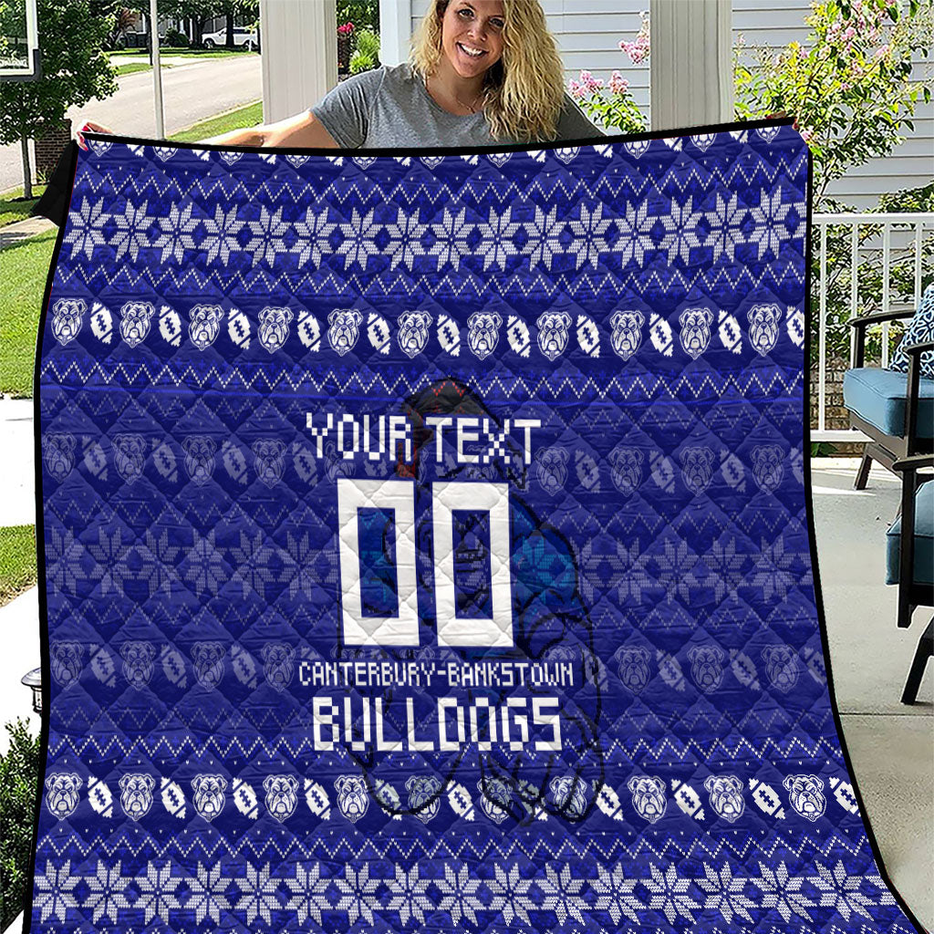 Personalized Canterbury Bulldogs Christmas Quilt Australian Rugby Fans - Pixelated Ugly Xmas Pattern Mascot Santa