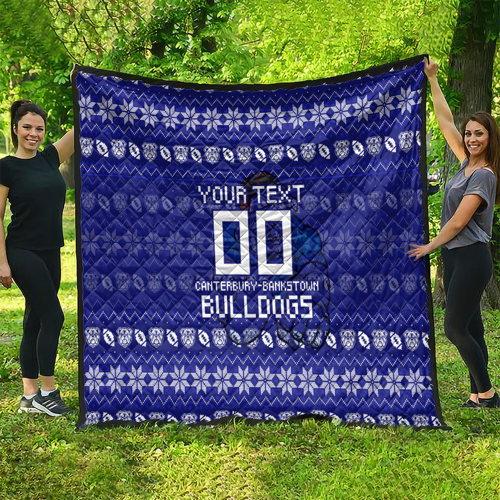 Personalized Canterbury Bulldogs Christmas Quilt Australian Rugby Fans - Pixelated Ugly Xmas Pattern Mascot Santa