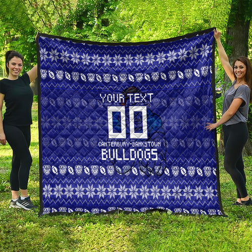 Personalized Canterbury Bulldogs Christmas Quilt Australian Rugby Fans - Pixelated Ugly Xmas Pattern Mascot Santa