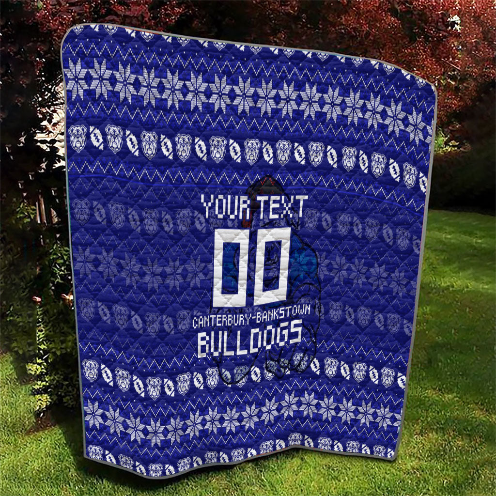 Personalized Canterbury Bulldogs Christmas Quilt Australian Rugby Fans - Pixelated Ugly Xmas Pattern Mascot Santa