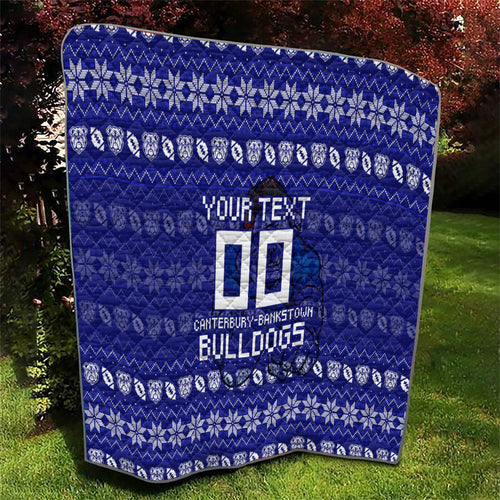 Personalized Canterbury Bulldogs Christmas Quilt Australian Rugby Fans - Pixelated Ugly Xmas Pattern Mascot Santa