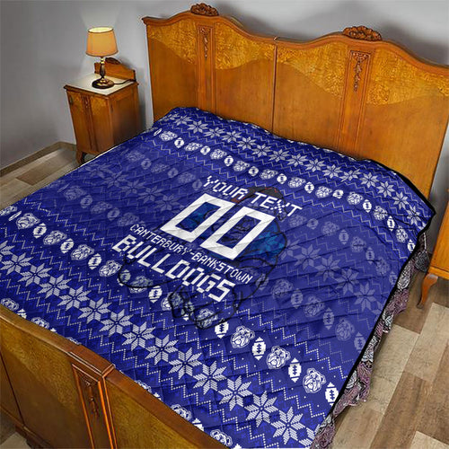Personalized Canterbury Bulldogs Christmas Quilt Australian Rugby Fans - Pixelated Ugly Xmas Pattern Mascot Santa
