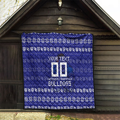 Personalized Canterbury Bulldogs Christmas Quilt Australian Rugby Fans - Pixelated Ugly Xmas Pattern Mascot Santa