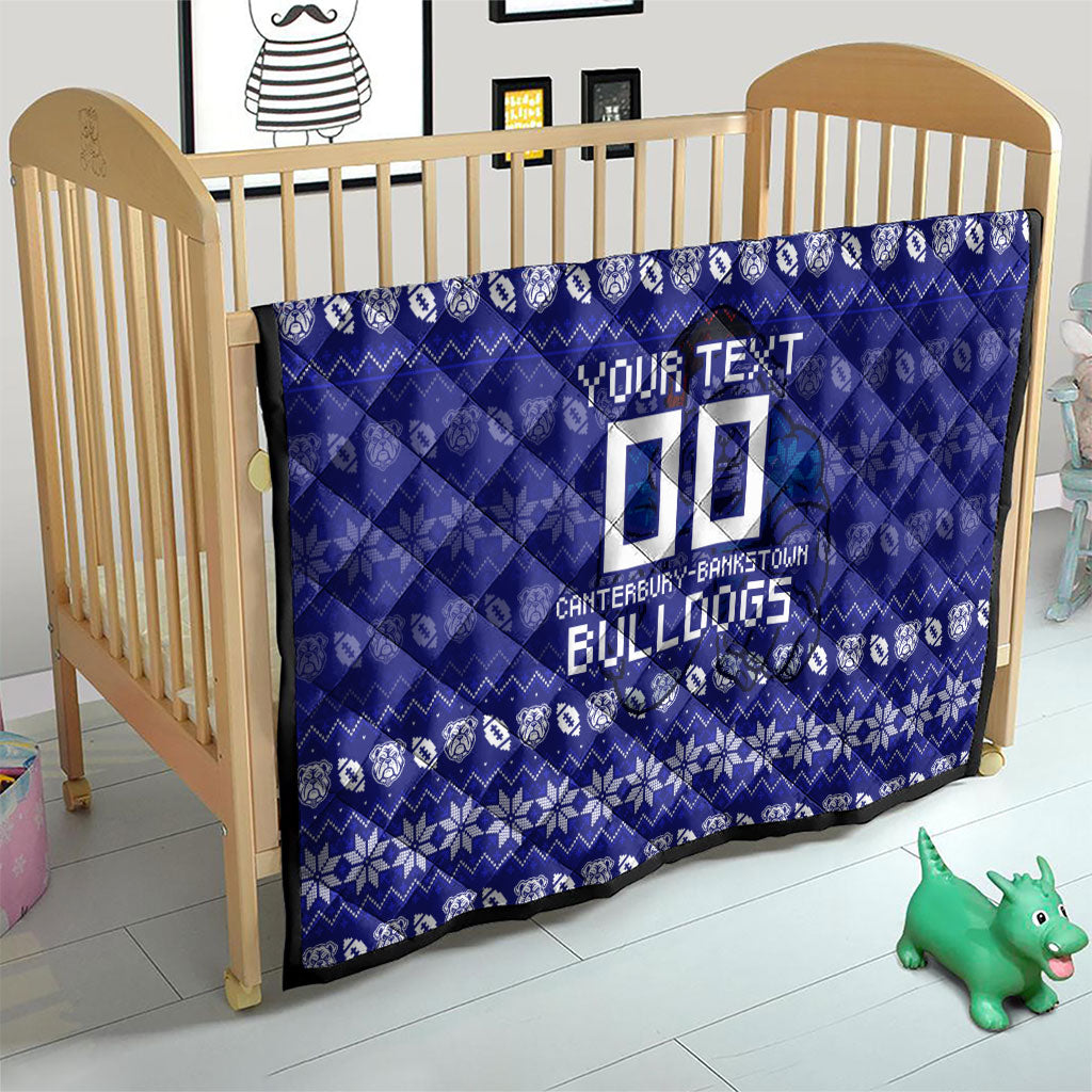 Personalized Canterbury Bulldogs Christmas Quilt Australian Rugby Fans - Pixelated Ugly Xmas Pattern Mascot Santa
