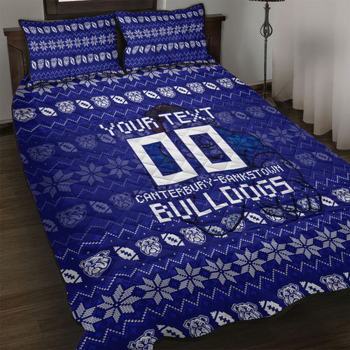 Personalized Canterbury Bulldogs Christmas Quilt Bed Set Australian Rugby Fans - Pixelated Ugly Xmas Pattern Mascot Santa