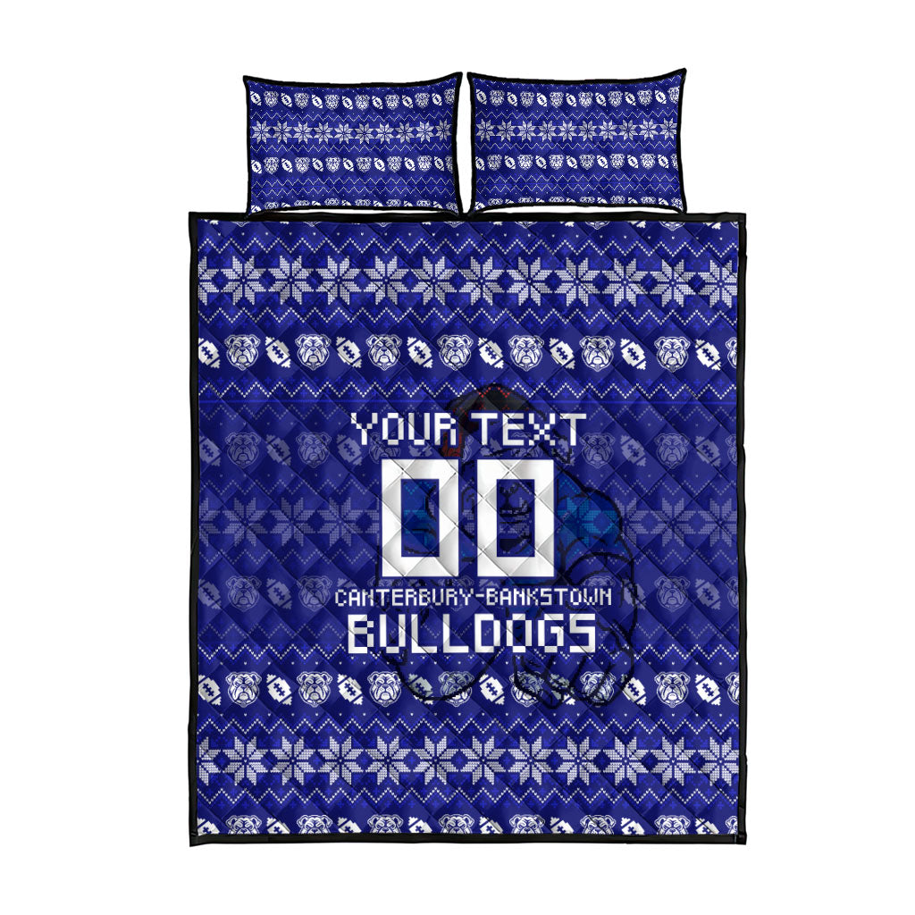Personalized Canterbury Bulldogs Christmas Quilt Bed Set Australian Rugby Fans - Pixelated Ugly Xmas Pattern Mascot Santa