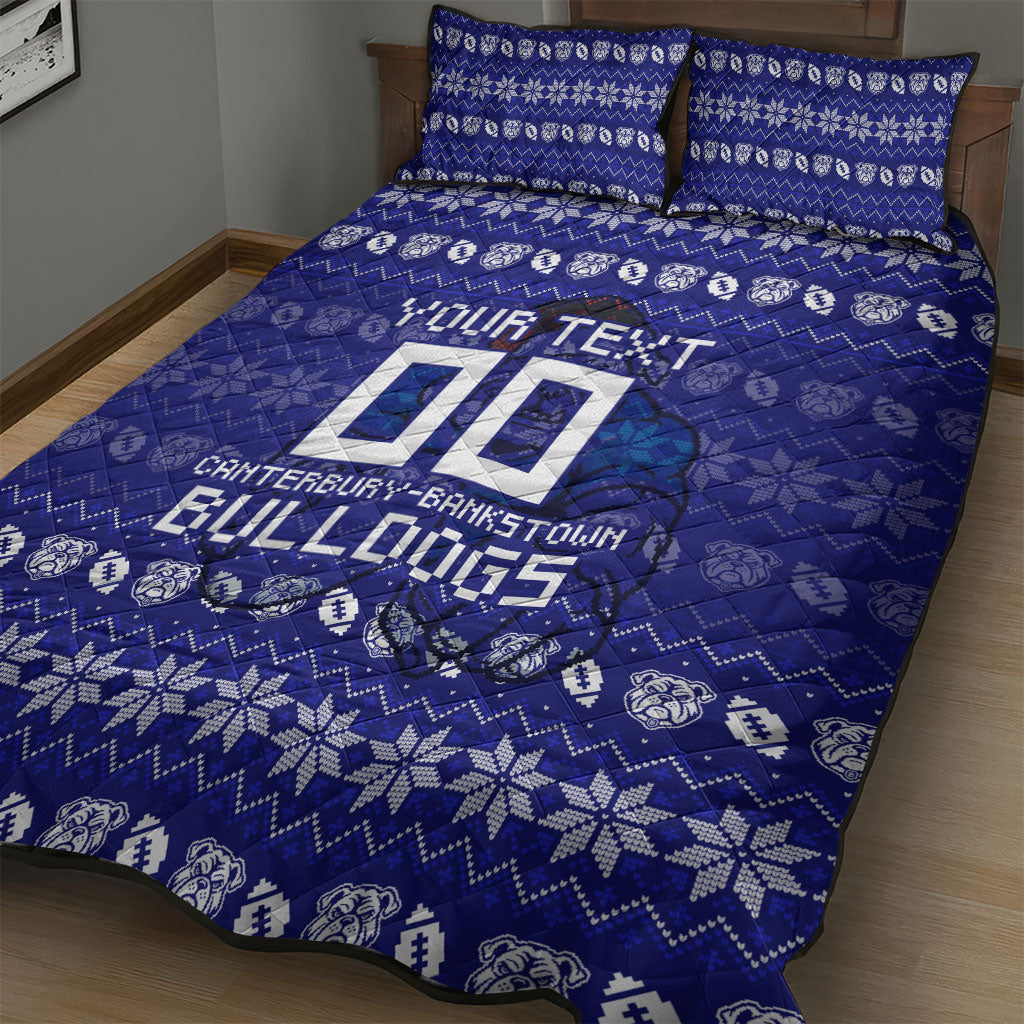 Personalized Canterbury Bulldogs Christmas Quilt Bed Set Australian Rugby Fans - Pixelated Ugly Xmas Pattern Mascot Santa