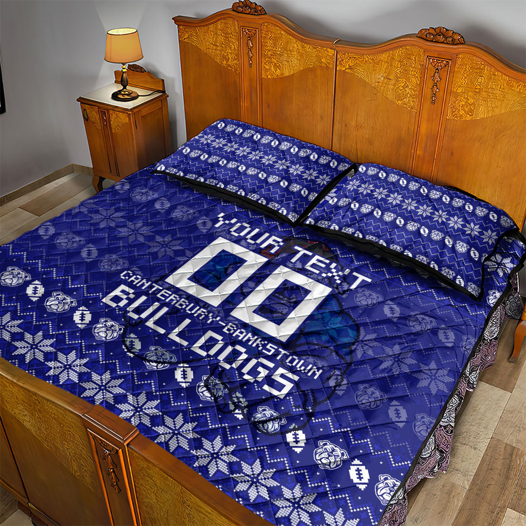 Personalized Canterbury Bulldogs Christmas Quilt Bed Set Australian Rugby Fans - Pixelated Ugly Xmas Pattern Mascot Santa