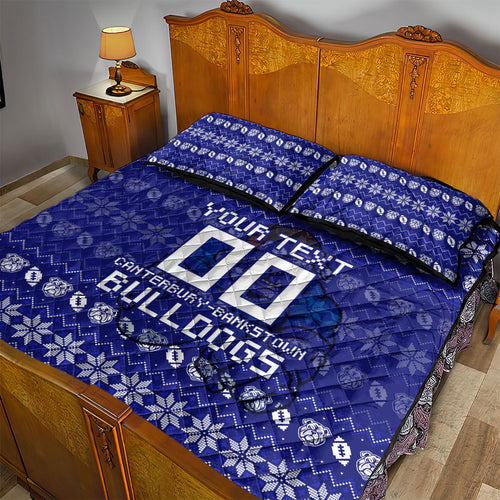 Personalized Canterbury Bulldogs Christmas Quilt Bed Set Australian Rugby Fans - Pixelated Ugly Xmas Pattern Mascot Santa