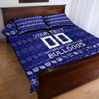 Personalized Canterbury Bulldogs Christmas Quilt Bed Set Australian Rugby Fans - Pixelated Ugly Xmas Pattern Mascot Santa