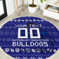 Personalized Canterbury Bulldogs Christmas Round Carpet Australian Rugby Fans - Pixelated Ugly Xmas Pattern Mascot Santa