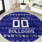 Personalized Canterbury Bulldogs Christmas Round Carpet Australian Rugby Fans - Pixelated Ugly Xmas Pattern Mascot Santa