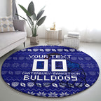 Personalized Canterbury Bulldogs Christmas Round Carpet Australian Rugby Fans - Pixelated Ugly Xmas Pattern Mascot Santa