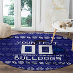 Personalized Canterbury Bulldogs Christmas Round Carpet Australian Rugby Fans - Pixelated Ugly Xmas Pattern Mascot Santa
