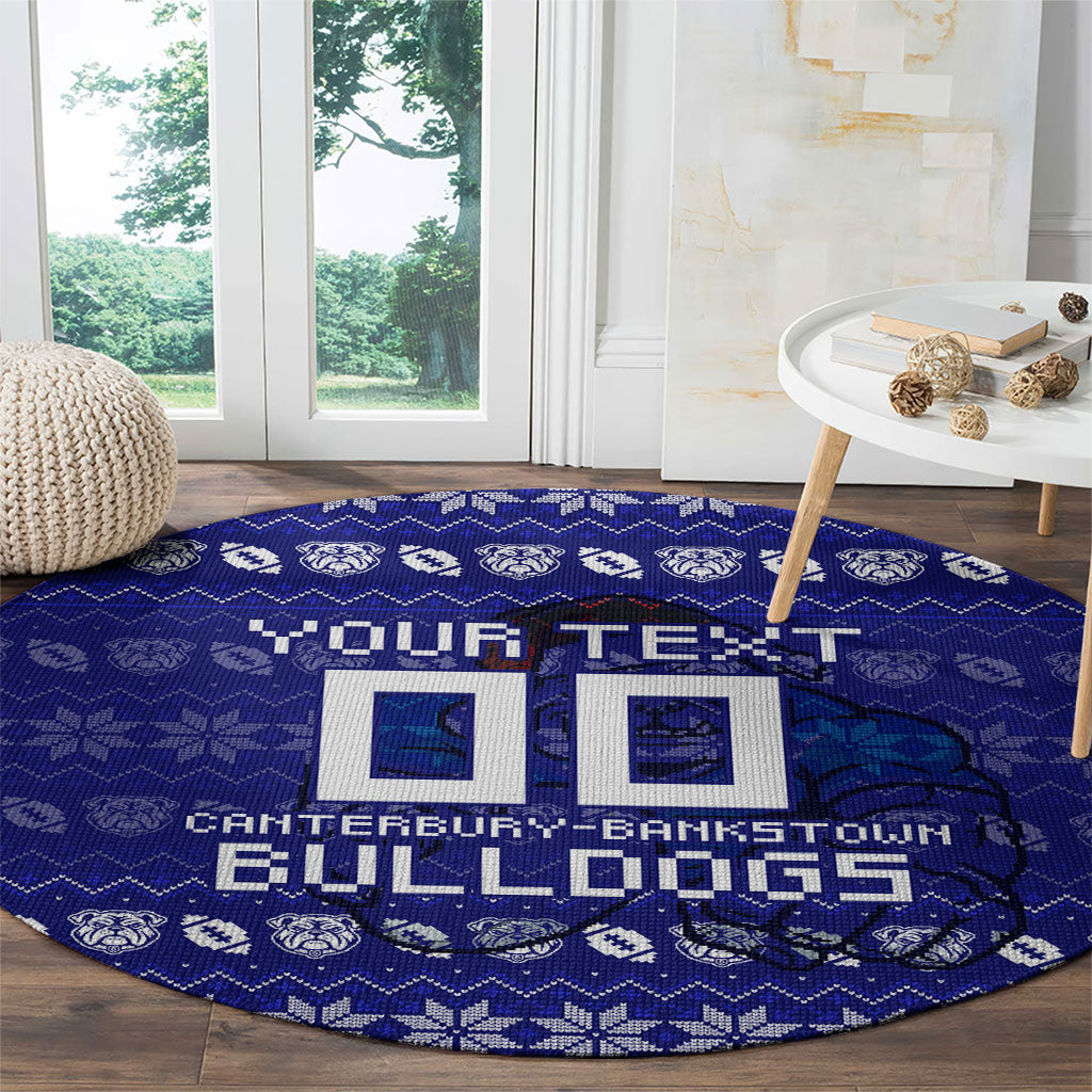 Personalized Canterbury Bulldogs Christmas Round Carpet Australian Rugby Fans - Pixelated Ugly Xmas Pattern Mascot Santa