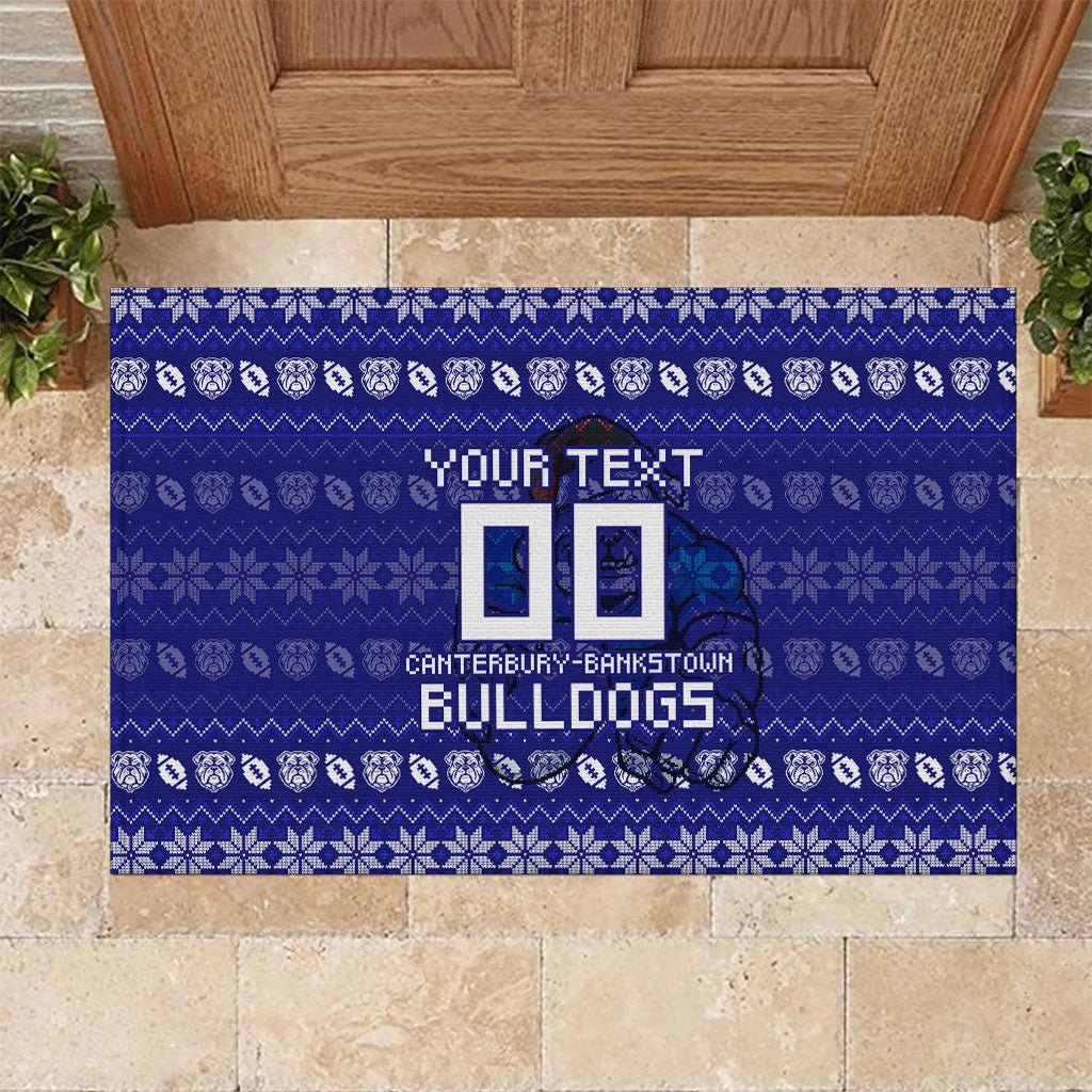 Personalized Canterbury Bulldogs Christmas Rubber Doormat Australian Rugby Fans - Pixelated Ugly Xmas Pattern Mascot Santa