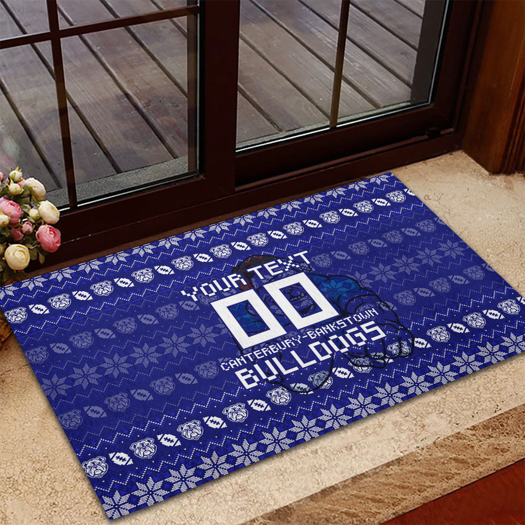 Personalized Canterbury Bulldogs Christmas Rubber Doormat Australian Rugby Fans - Pixelated Ugly Xmas Pattern Mascot Santa