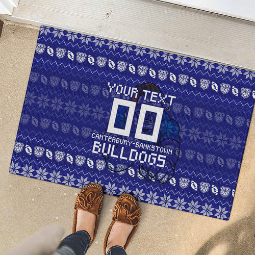 Personalized Canterbury Bulldogs Christmas Rubber Doormat Australian Rugby Fans - Pixelated Ugly Xmas Pattern Mascot Santa