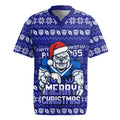 Personalized Canterbury Bulldogs Christmas Rugby Jersey Australian Rugby Fans - Pixelated Ugly Xmas Pattern Mascot Santa