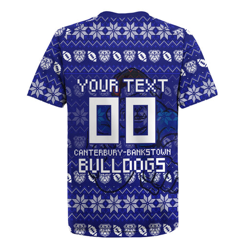 Personalized Canterbury Bulldogs Christmas Rugby Jersey Australian Rugby Fans - Pixelated Ugly Xmas Pattern Mascot Santa