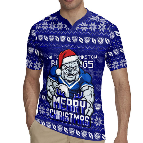 Personalized Canterbury Bulldogs Christmas Rugby Jersey Australian Rugby Fans - Pixelated Ugly Xmas Pattern Mascot Santa
