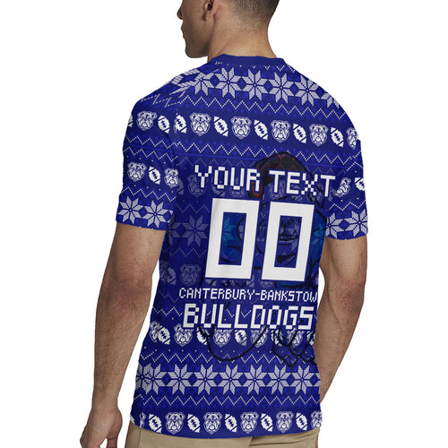 Personalized Canterbury Bulldogs Christmas Rugby Jersey Australian Rugby Fans - Pixelated Ugly Xmas Pattern Mascot Santa
