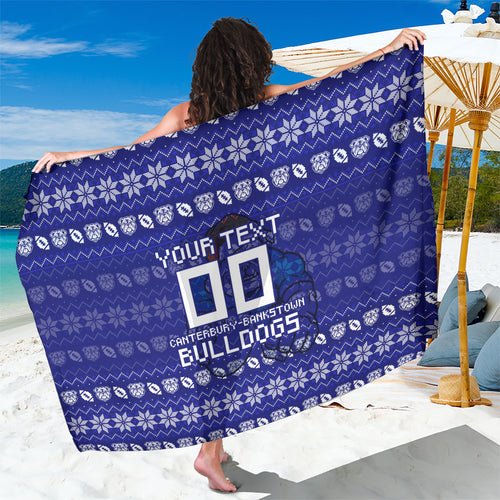 Personalized Canterbury Bulldogs Christmas Sarong Australian Rugby Fans - Pixelated Ugly Xmas Pattern Mascot Santa