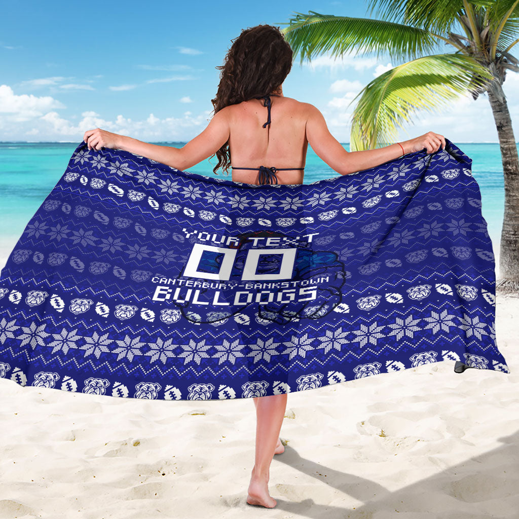 Personalized Canterbury Bulldogs Christmas Sarong Australian Rugby Fans - Pixelated Ugly Xmas Pattern Mascot Santa