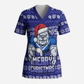 Personalized Canterbury Bulldogs Christmas Scrub Top Australian Rugby Fans - Pixelated Ugly Xmas Pattern Mascot Santa