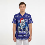 Personalized Canterbury Bulldogs Christmas Scrub Top Australian Rugby Fans - Pixelated Ugly Xmas Pattern Mascot Santa