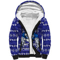Personalized Canterbury Bulldogs Christmas Sherpa Hoodie Australian Rugby Fans - Pixelated Ugly Xmas Pattern Mascot Santa