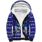 Personalized Canterbury Bulldogs Christmas Sherpa Hoodie Australian Rugby Fans - Pixelated Ugly Xmas Pattern Mascot Santa