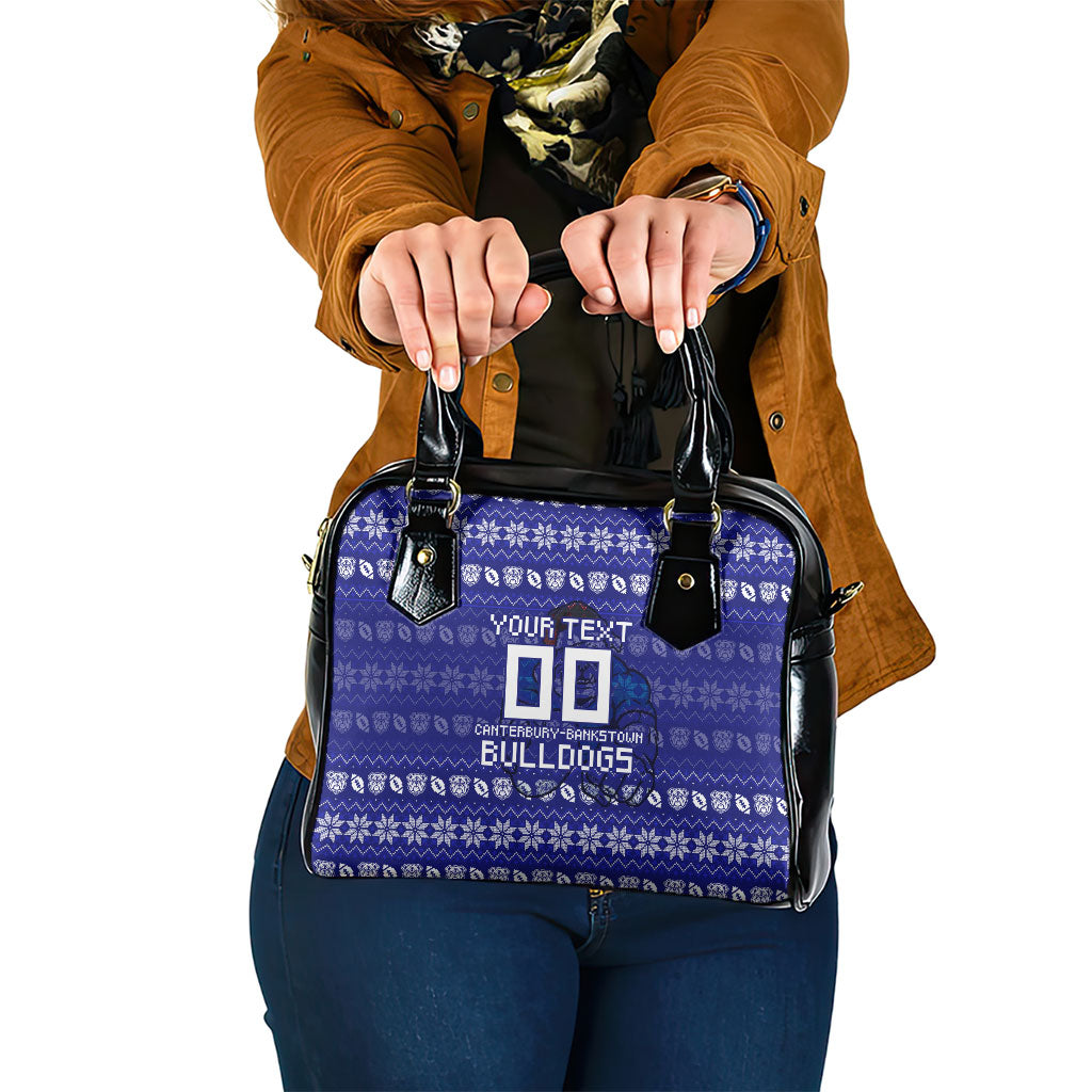 Personalized Canterbury Bulldogs Christmas Shoulder Handbag Australian Rugby Fans - Pixelated Ugly Xmas Pattern Mascot Santa