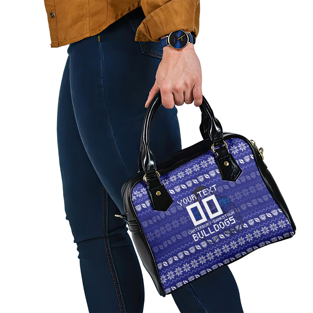Personalized Canterbury Bulldogs Christmas Shoulder Handbag Australian Rugby Fans - Pixelated Ugly Xmas Pattern Mascot Santa