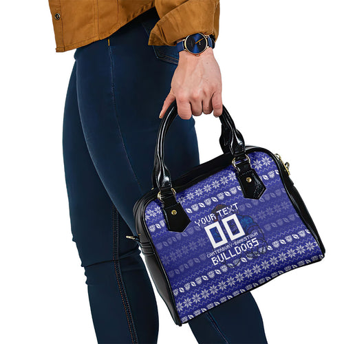 Personalized Canterbury Bulldogs Christmas Shoulder Handbag Australian Rugby Fans - Pixelated Ugly Xmas Pattern Mascot Santa