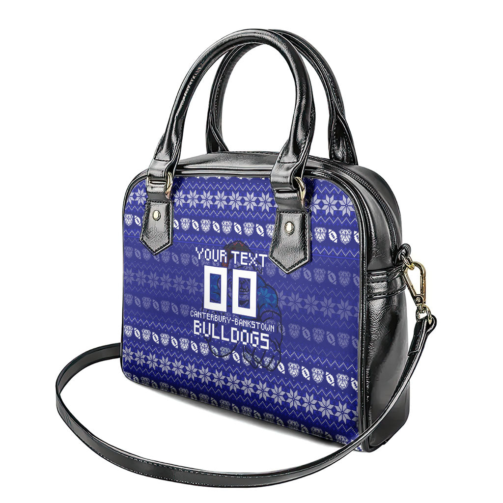 Personalized Canterbury Bulldogs Christmas Shoulder Handbag Australian Rugby Fans - Pixelated Ugly Xmas Pattern Mascot Santa