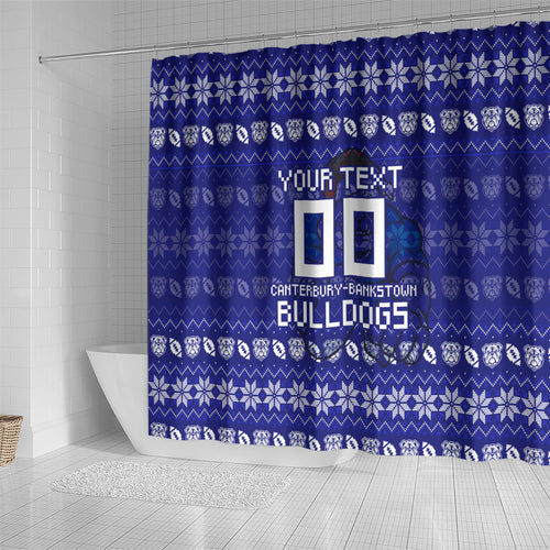 Personalized Canterbury Bulldogs Christmas Shower Curtain Australian Rugby Fans - Pixelated Ugly Xmas Pattern Mascot Santa