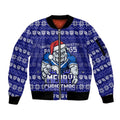 Personalized Canterbury Bulldogs Christmas Sleeve Zip Bomber Jacket Australian Rugby Fans - Pixelated Ugly Xmas Pattern Mascot Santa