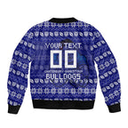 Personalized Canterbury Bulldogs Christmas Sleeve Zip Bomber Jacket Australian Rugby Fans - Pixelated Ugly Xmas Pattern Mascot Santa