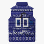 Personalized Canterbury Bulldogs Christmas Sleeveless Puffer Jacket Australian Rugby Fans - Pixelated Ugly Xmas Pattern Mascot Santa