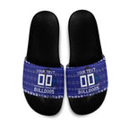Personalized Canterbury Bulldogs Christmas Slide Sandals Australian Rugby Fans - Pixelated Ugly Xmas Pattern Mascot Santa