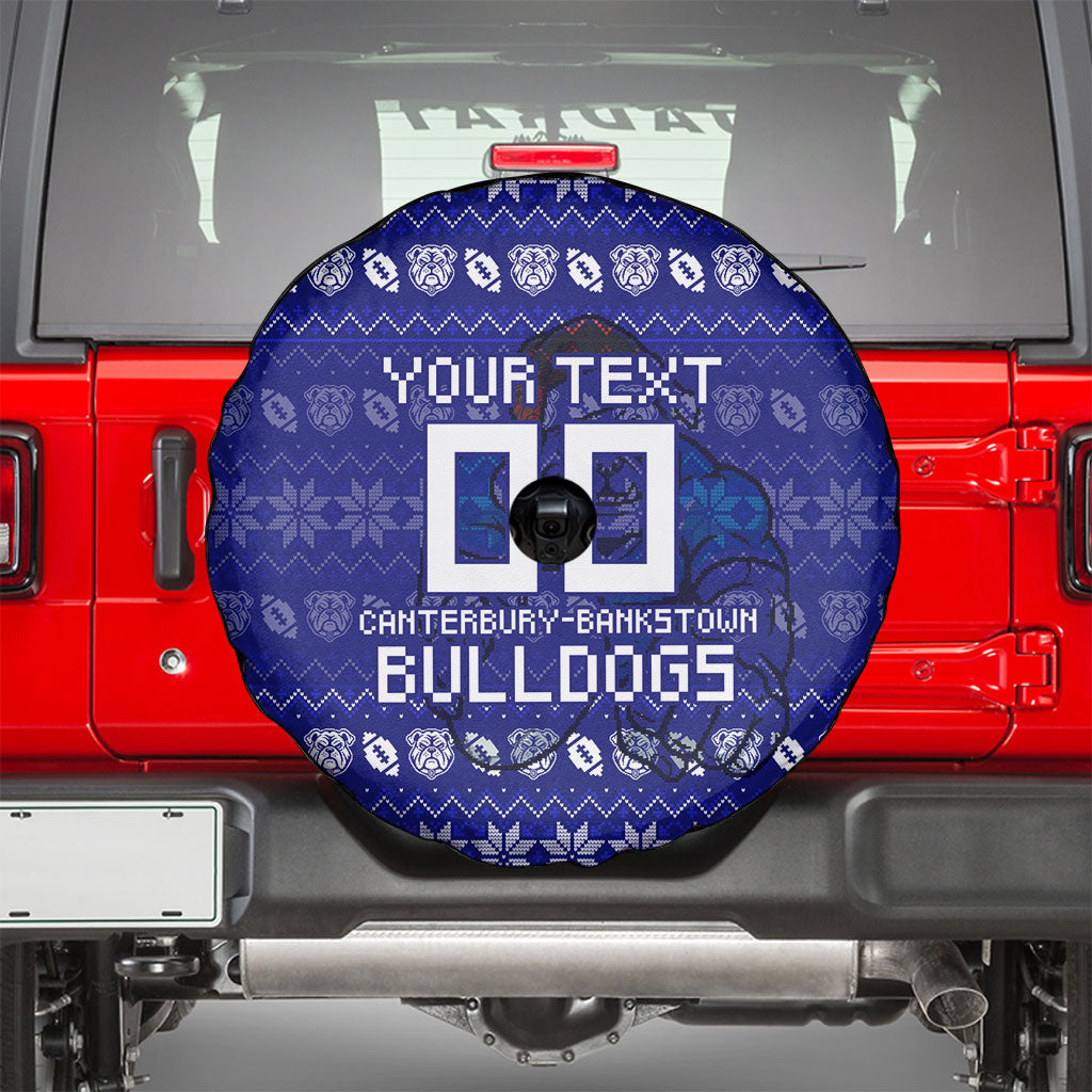 Personalized Canterbury Bulldogs Christmas Spare Tire Cover Australian Rugby Fans - Pixelated Ugly Xmas Pattern Mascot Santa